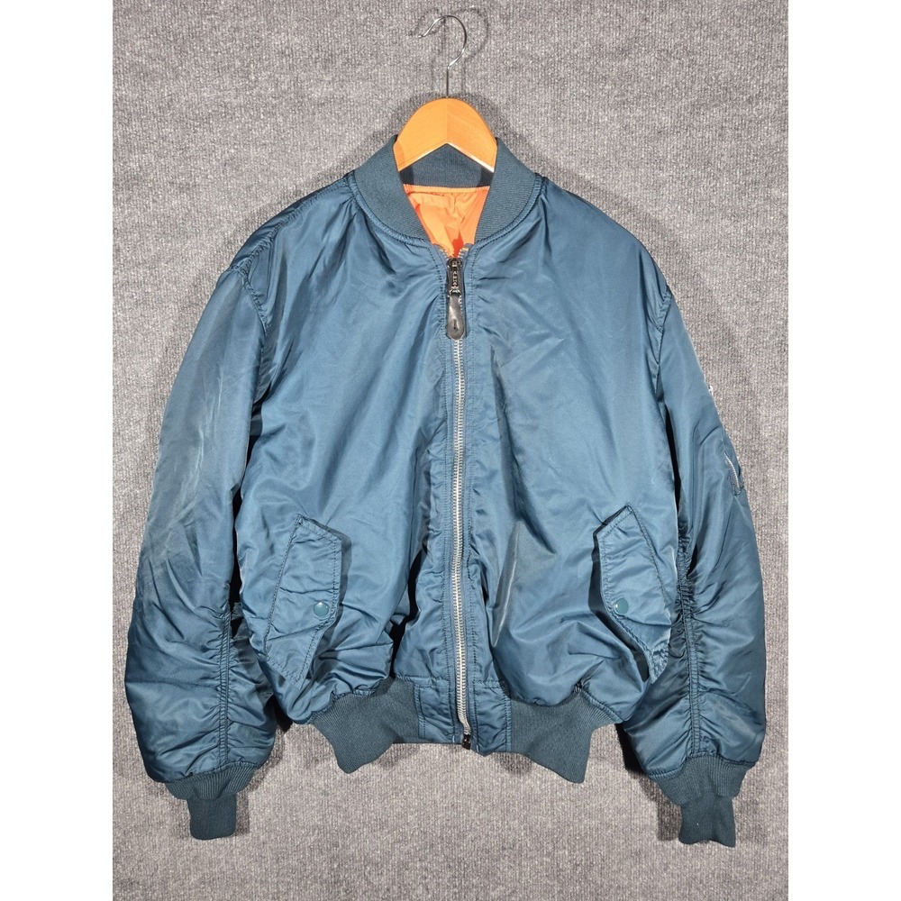 Alpha Industries MA-1 Flight Jacket Sage Green Reversible Orange USA Made Large